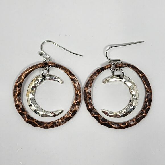 Roman Moon Hammered Boho Earrings - Picture 1 of 4